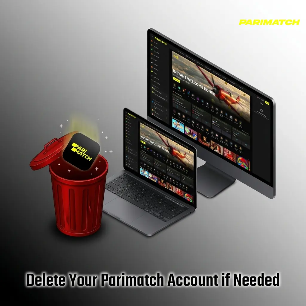 Player submitting permanent Parimatch account deletion request through customer support chat, withdrawing remaining funds first
