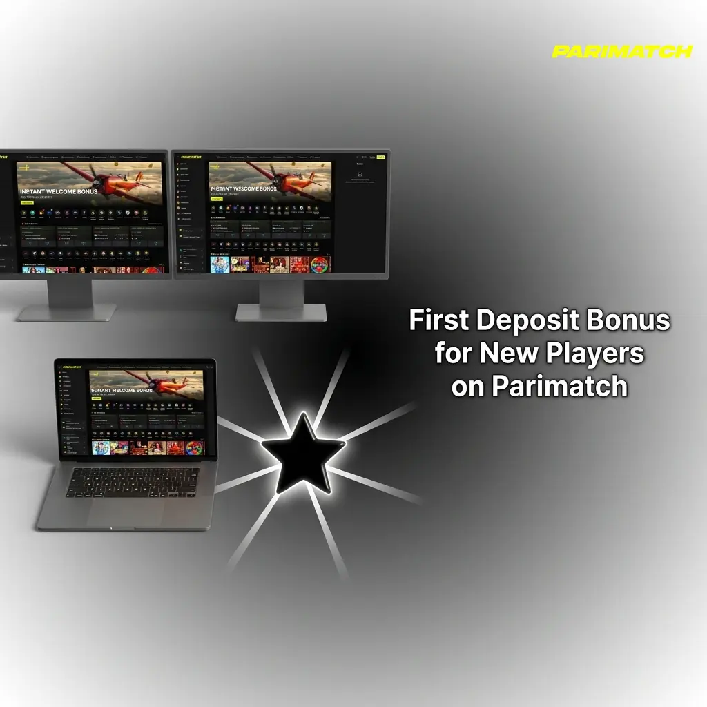 Parimatch first deposit bonus options showing live casino, sports, and slots welcome offers up to 1,05,000 INR
