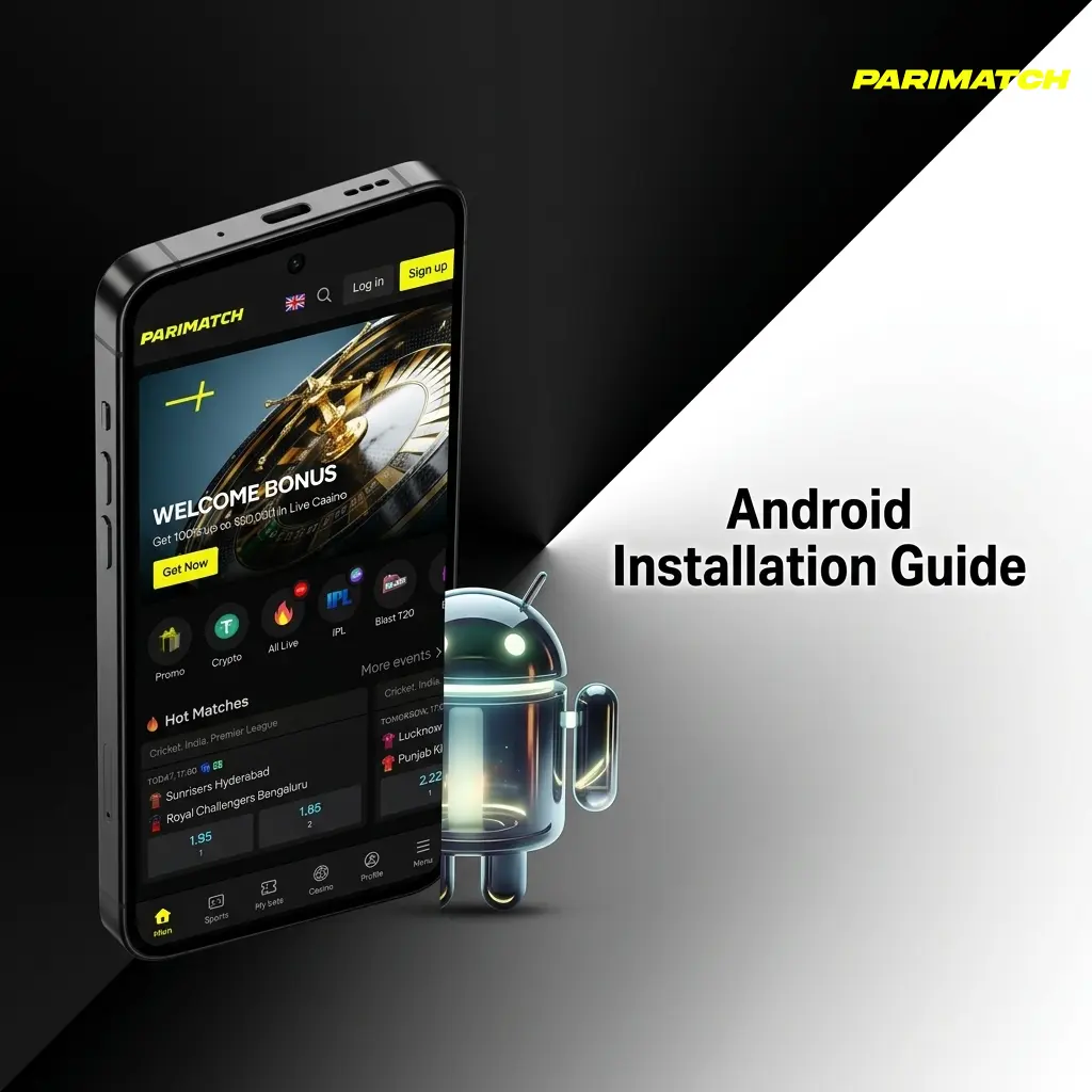 Parimatch Android APK installation guide showing step-by-step setup process for mobile betting app