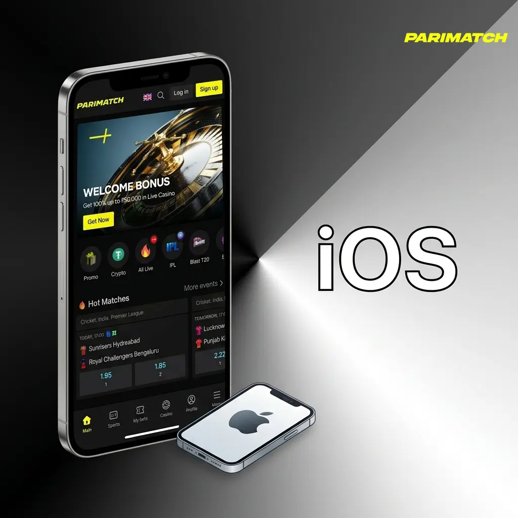 Parimatch iOS app download guide for iPhone and iPad showing App Store installation steps for iOS 12.0 or later