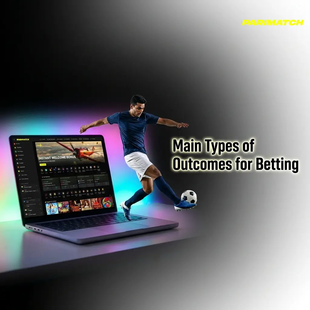 Sports betting outcome types chart showing Parimatch betting categories with practical examples for each market type