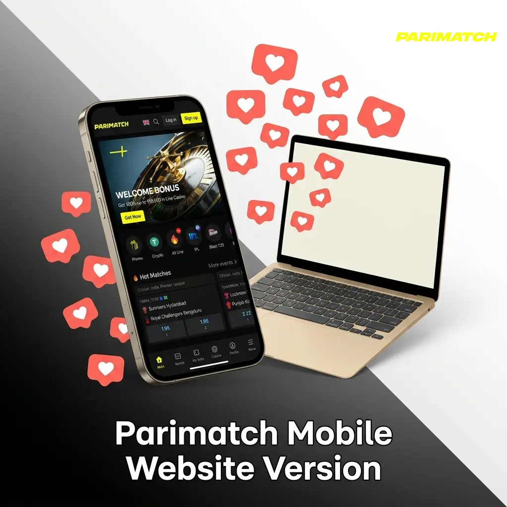 Parimatch mobile website interface displayed on smartphone browser showing sports betting and live casino options