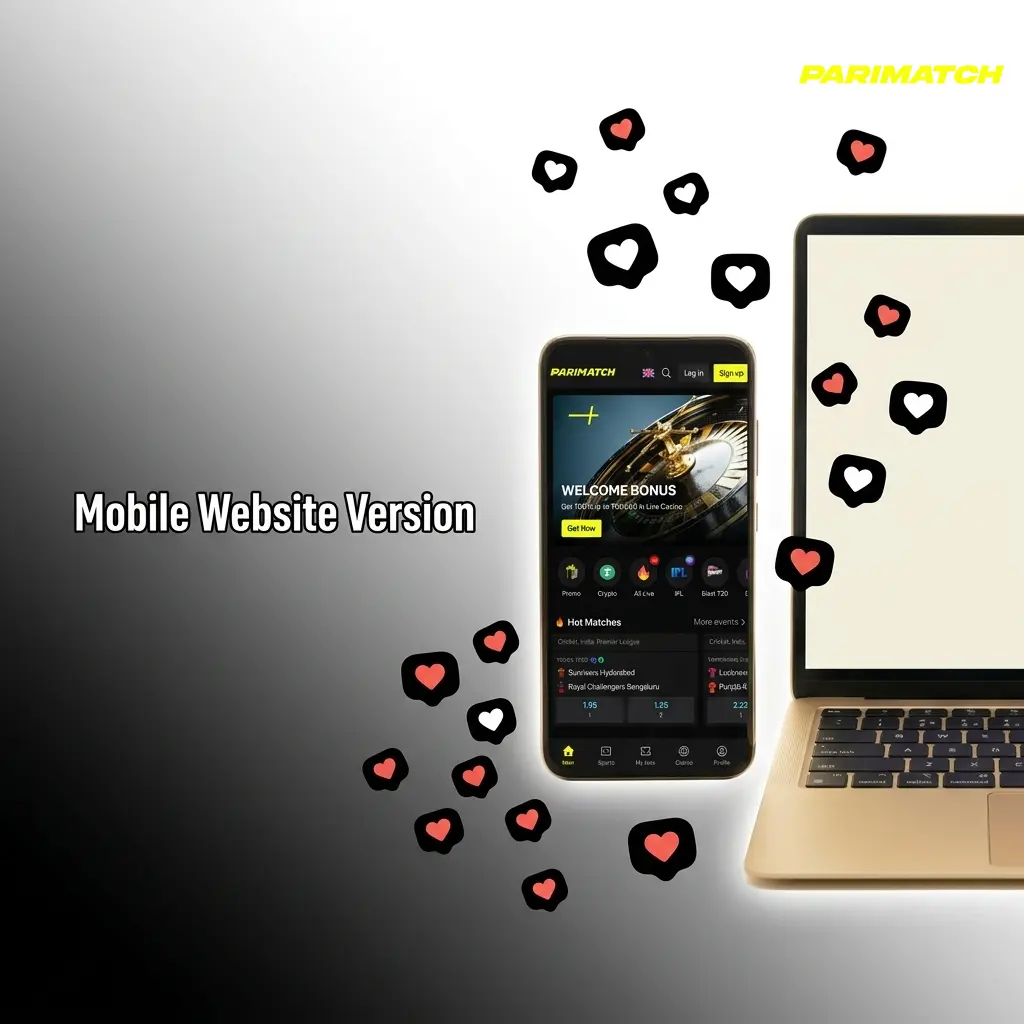 Parimatch mobile website interface on smartphone showing sports betting and casino games accessible via browser