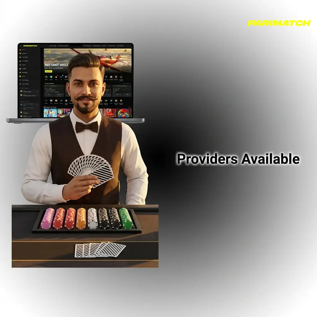 Evolution, Pragmatic Play Live, and Ezugi live casino providers available on Parimatch with studios and licensed tables