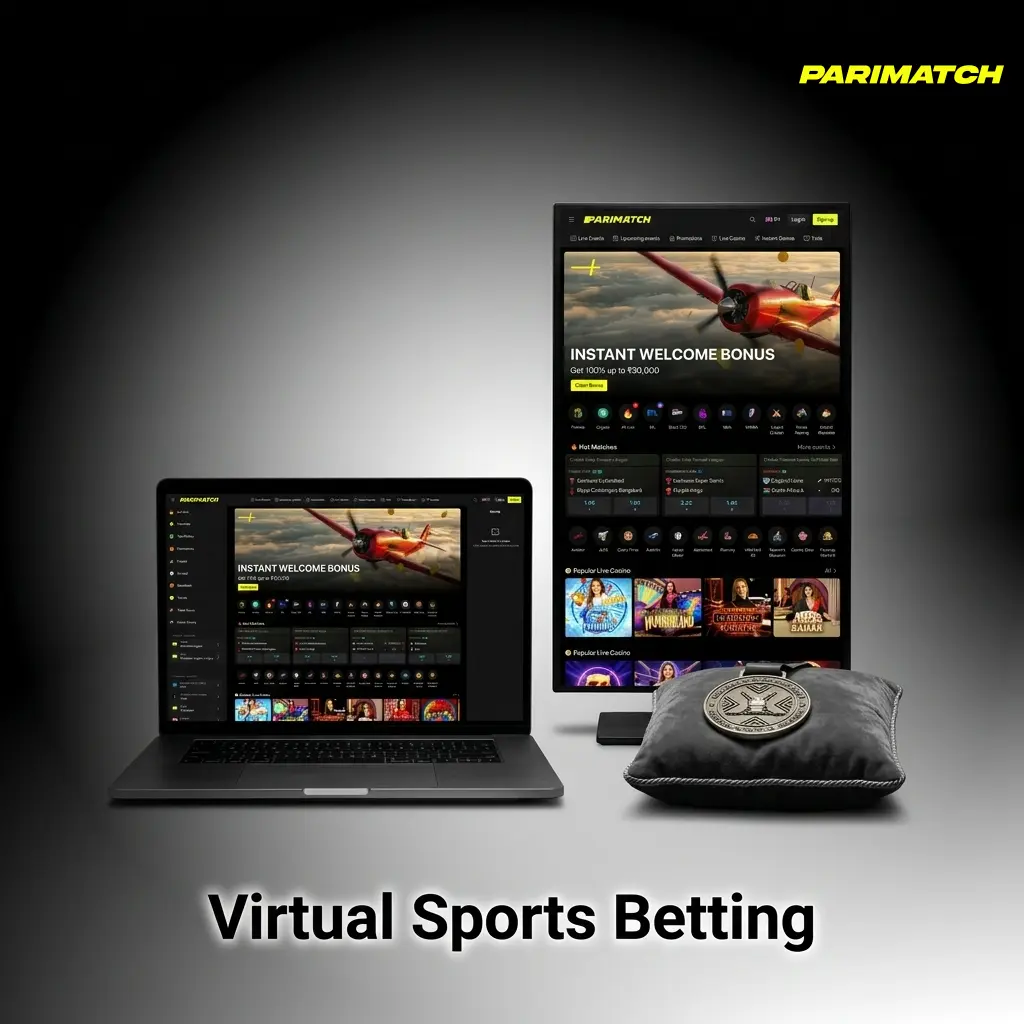 Virtual sports betting on Parimatch India featuring football, cricket, horse racing and basketball with 24/7 simulated events