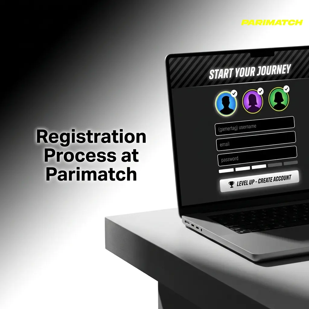 Parimatch registration process steps showing account setup via email, phone, or one-click with INR currency selection