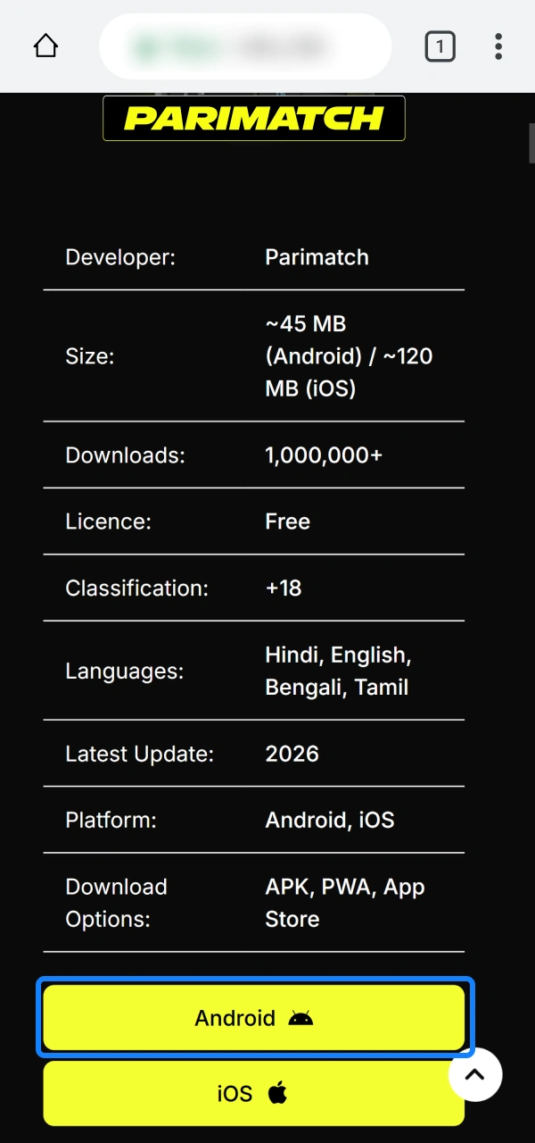 Save the secure mobile setup folder file to download Parimatch Android App.
