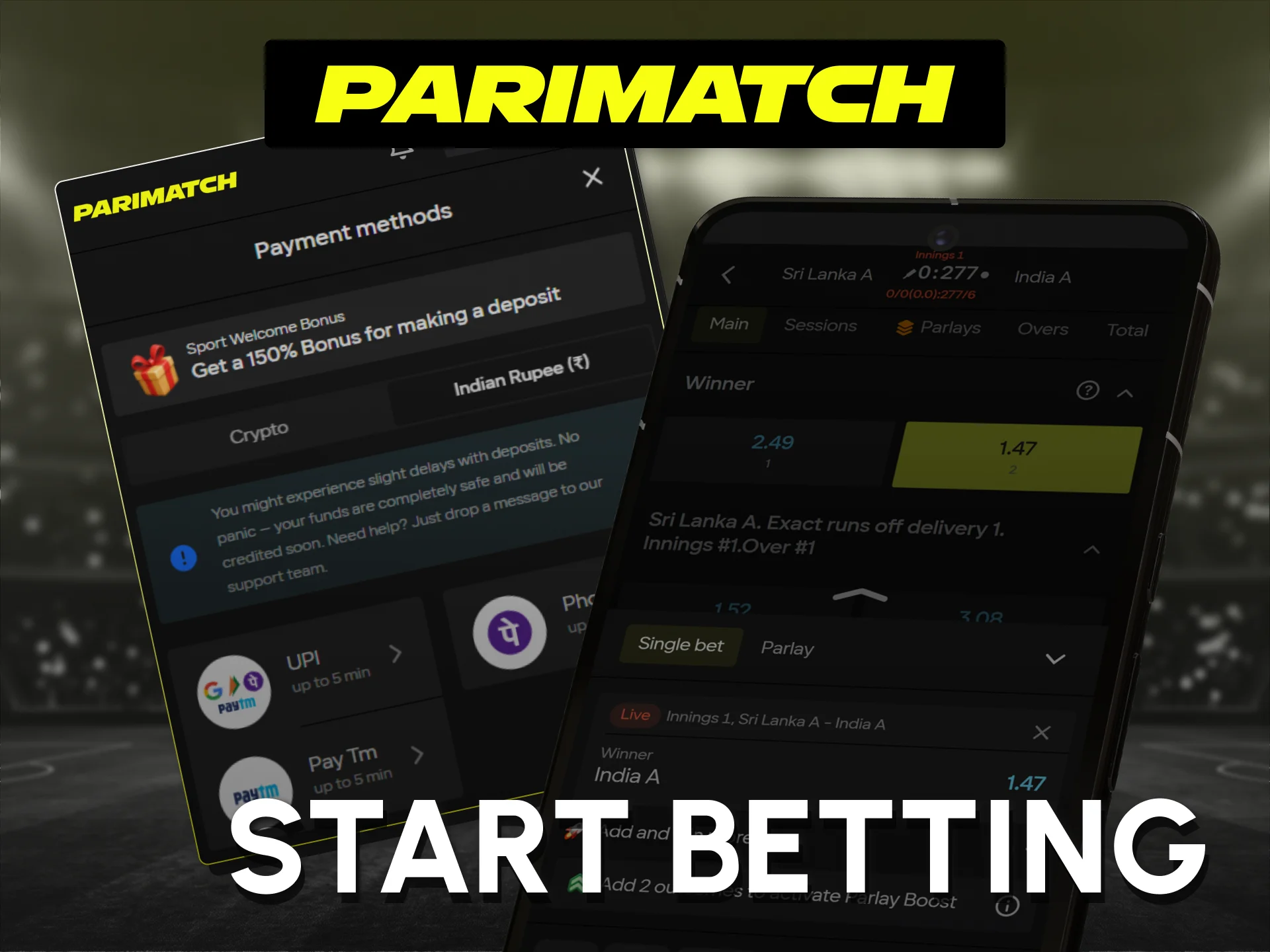 Place your initial wager effortlessly via the mobile Parimatch App.