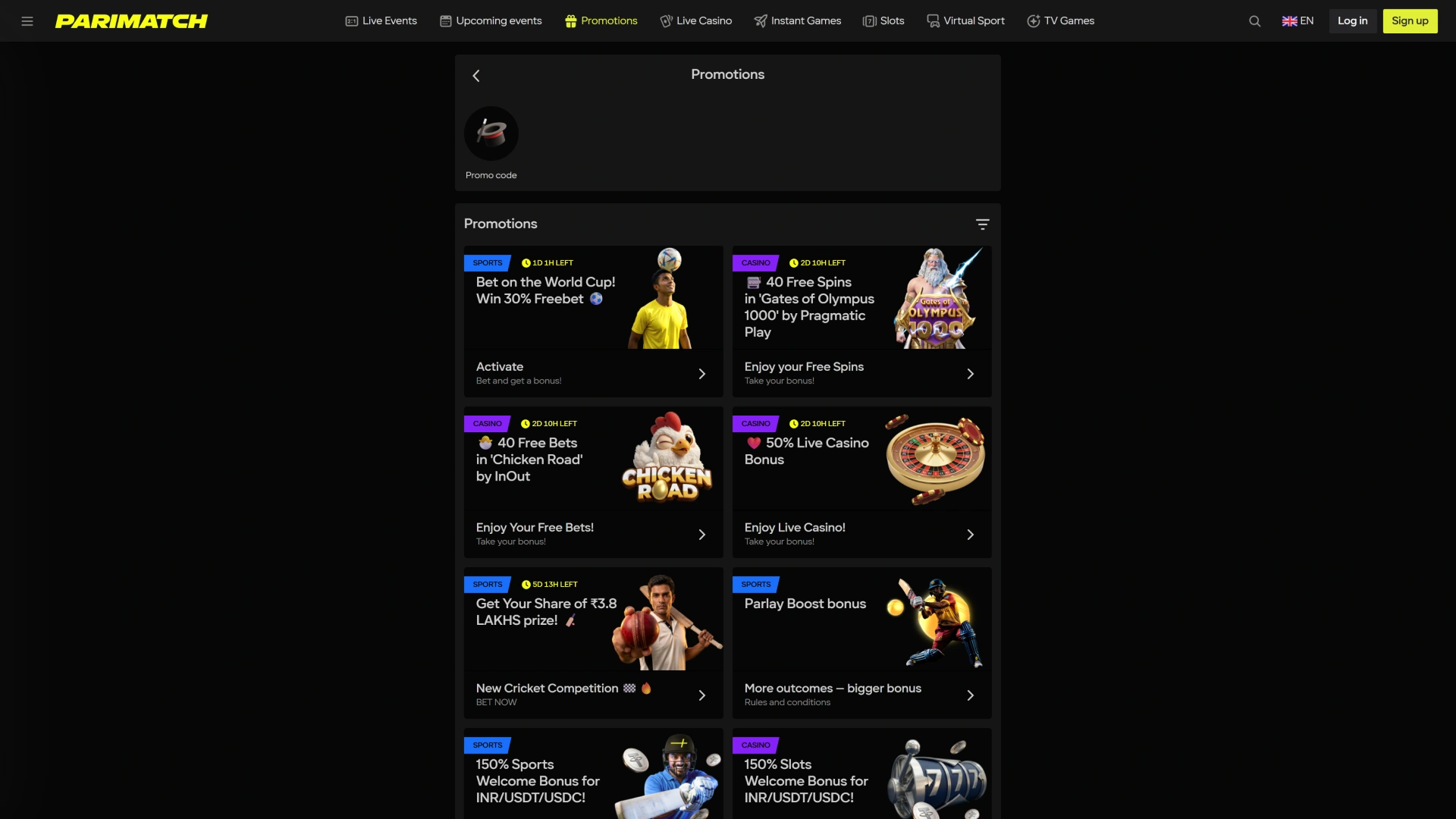 Activate the premium interface bonuses displayed on Parimatch India homepage.