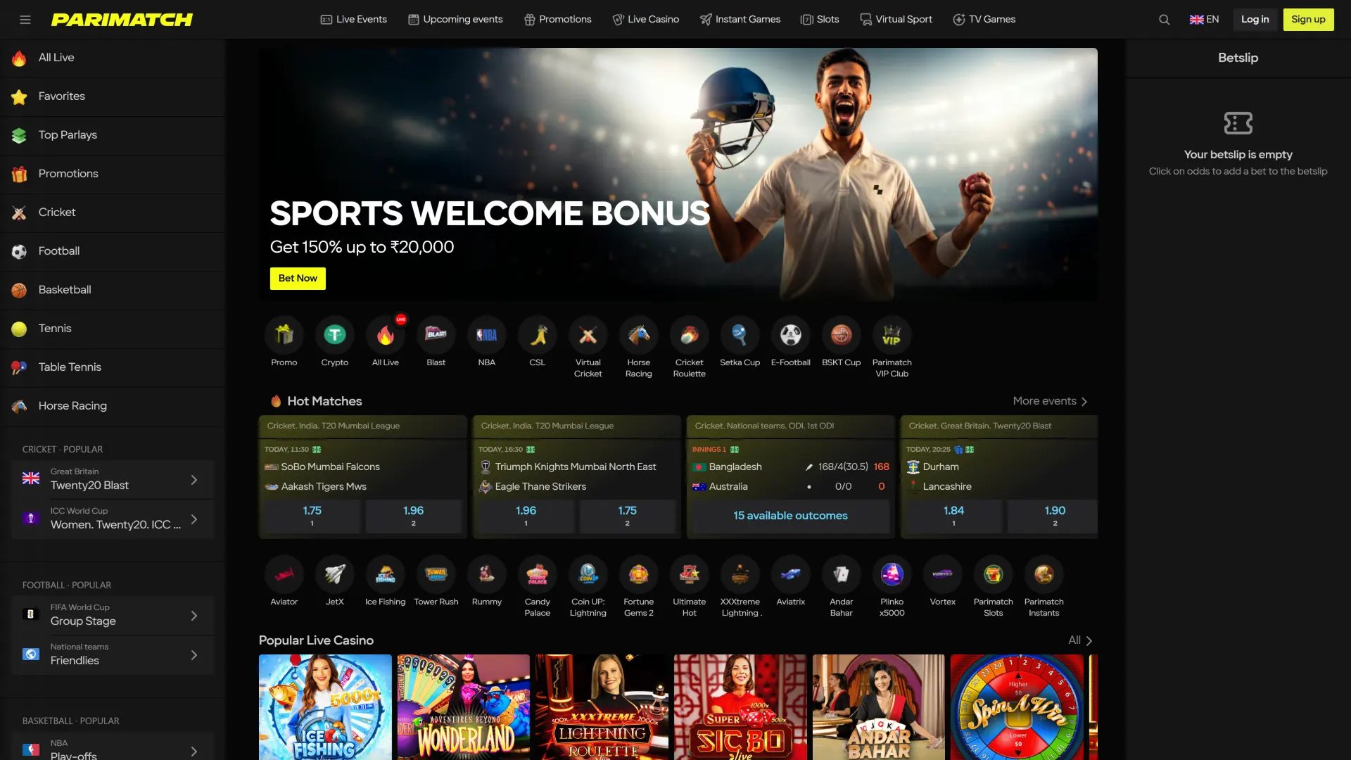 Open the official interface home page of Parimatch India instantly.