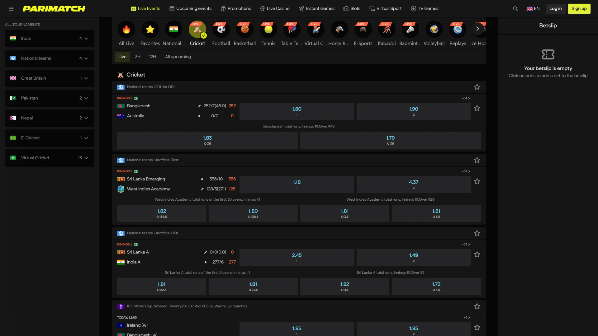 Check out the extensive interface sports betting book at Parimatch India.