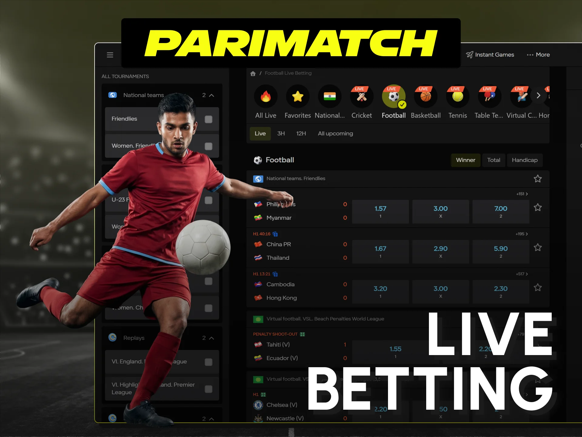 Place profitable live in-play wagers directly on Parimatch India homepage.