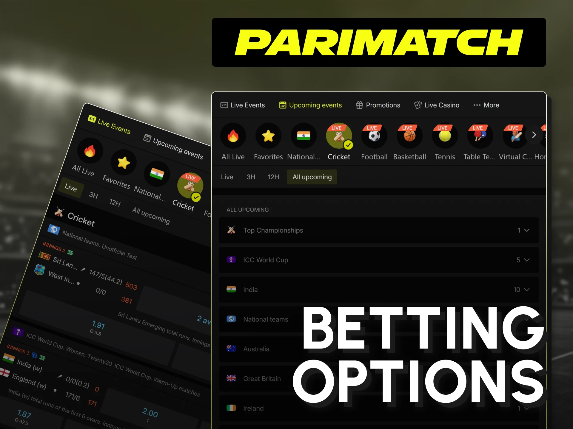 Check out premium betting options displayed on Parimatch India homepage.
