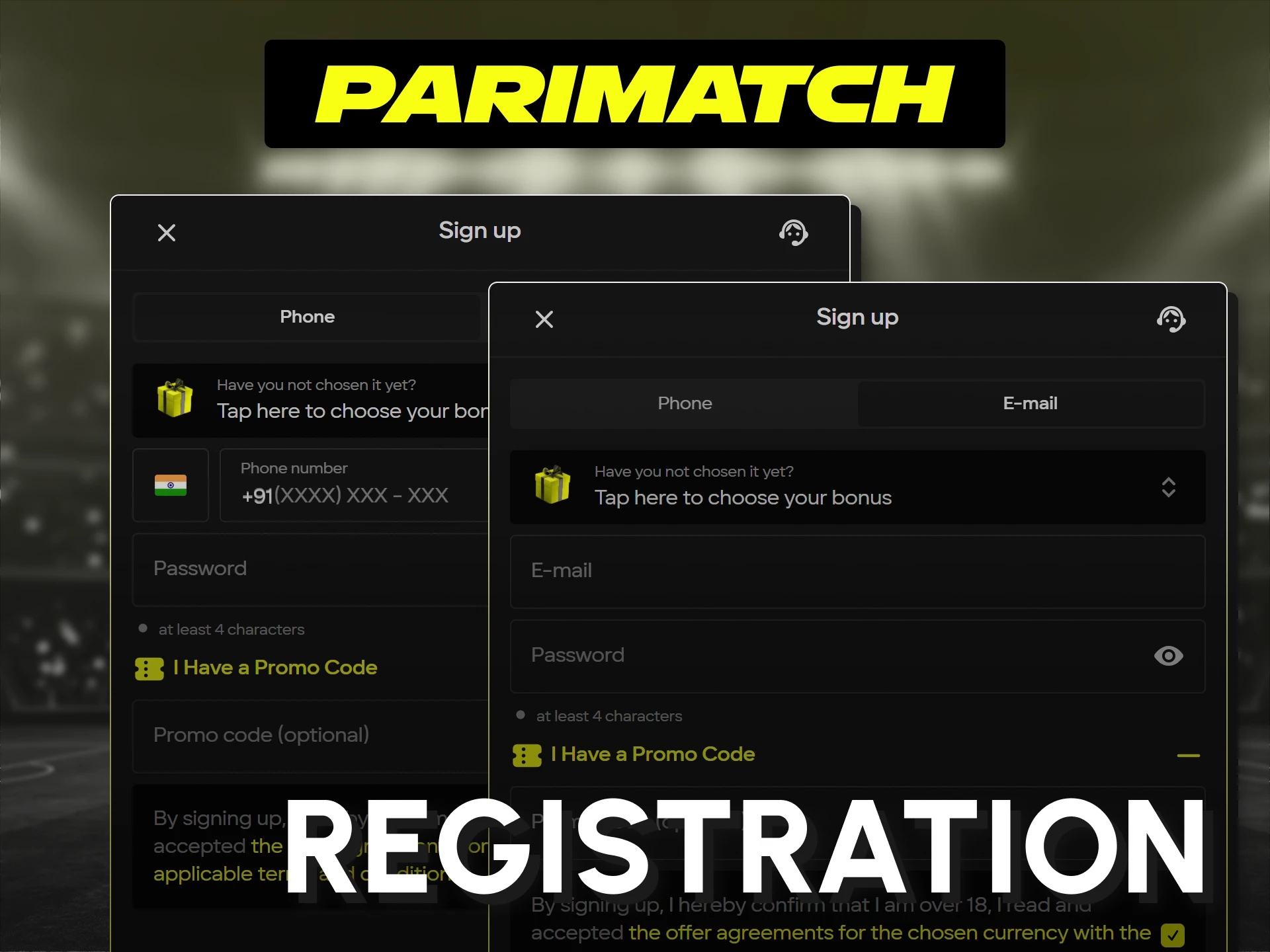 Sign up quickly using the Parimatch India homepage registration form.