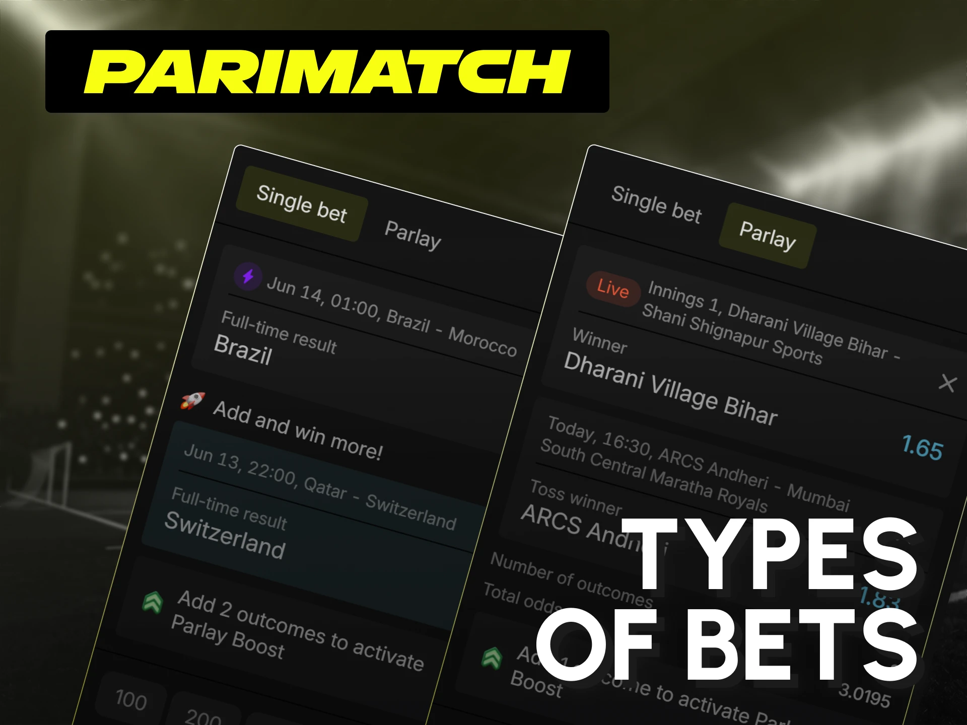 Select your preferred bet types on the Parimatch India homepage.